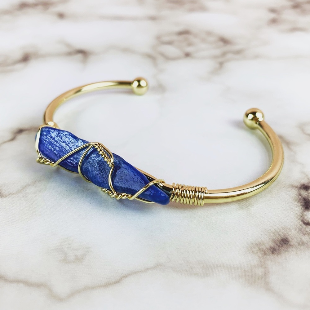 Blue Kyanite Bangle, Chakra Alignment Bracelet